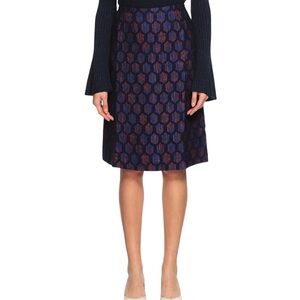 Tory Burch navy blue and rust geometric jacquard midi skirt Size 0